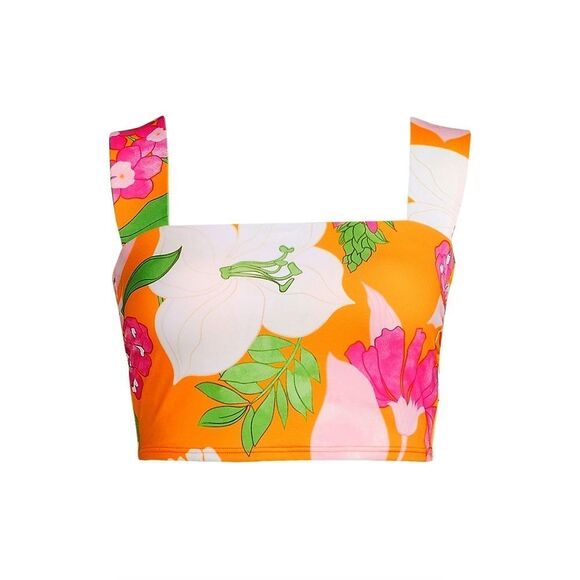Land's End Plus Standard square neck soft cup bikini top sweet mango lilies 10 - Picture 1 of 10